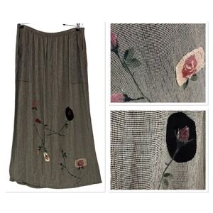 Vtg Bread Staley Gretzinger Floral Applique Hand Painted Maxi Skirt Check Boho 3